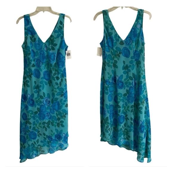 Y2K Vintage Rabbit Granny floral asymmetrical V-neck chiffon dress women’s 16* - Picture 2 of 11